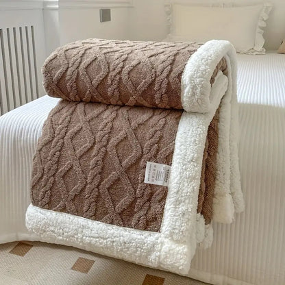 Gruby pluszowy koc sherpa ciepły do relaksu w domu