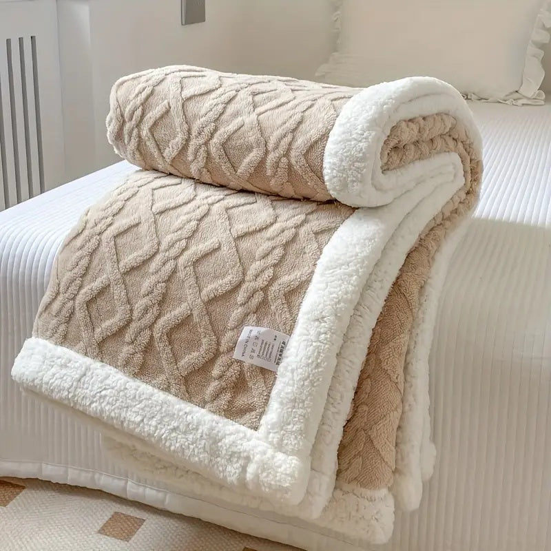Gruby pluszowy koc sherpa ciepły do relaksu w domu