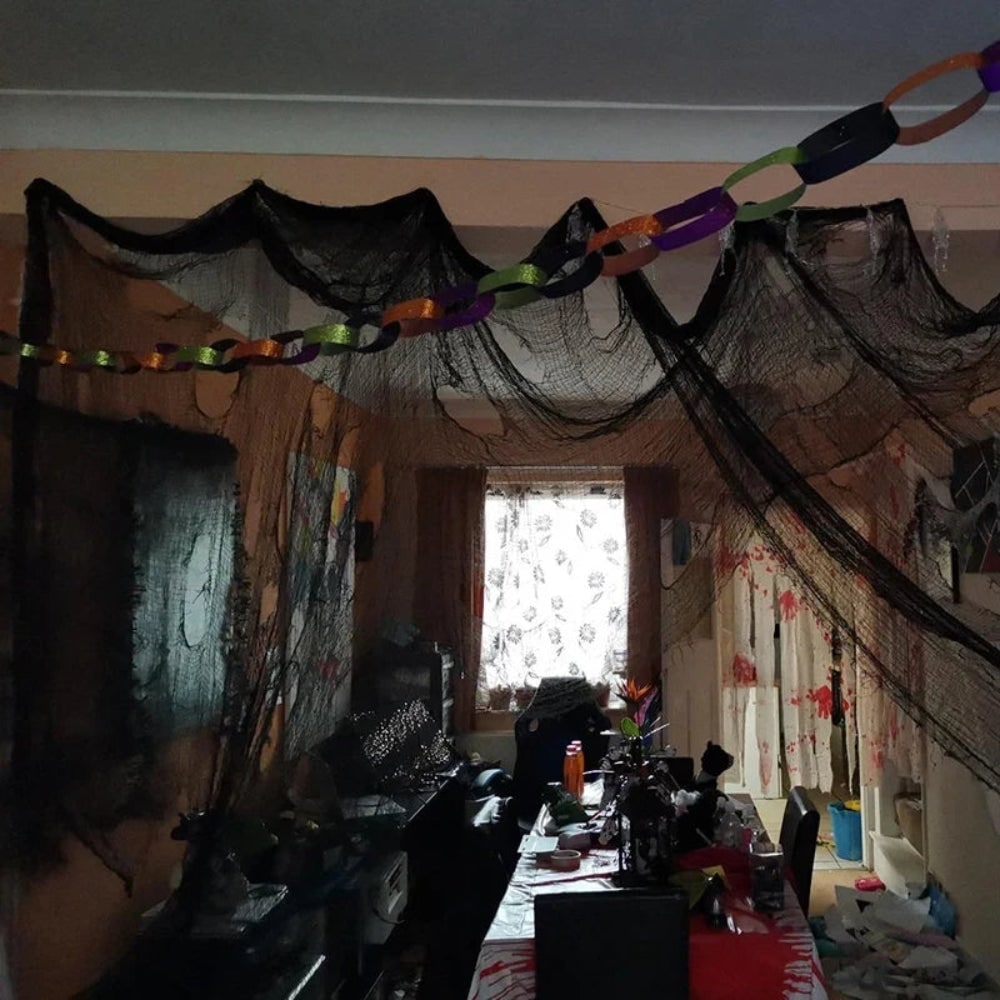 Halloween Dekoracja Gazy Pajęczyna Czarna do Domu i Ogrodu