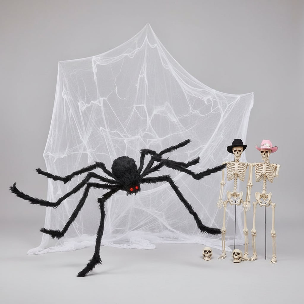 Halloween Dekoracja Gigantyczny Pająk Włochaty ze świecącymi Oczami i Pajęczyną Na