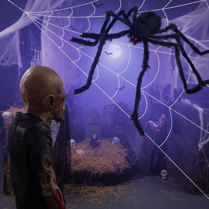 Halloween Dekoracja Gigantyczny Pająk Włochaty ze świecącymi Oczami i Pajęczyną Na