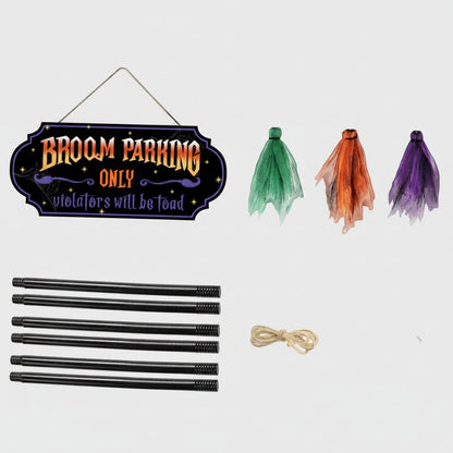 Halloween Dekoracja Wisząca z Tabliczką i Tiulowyymi Miotłami do Ogrodu