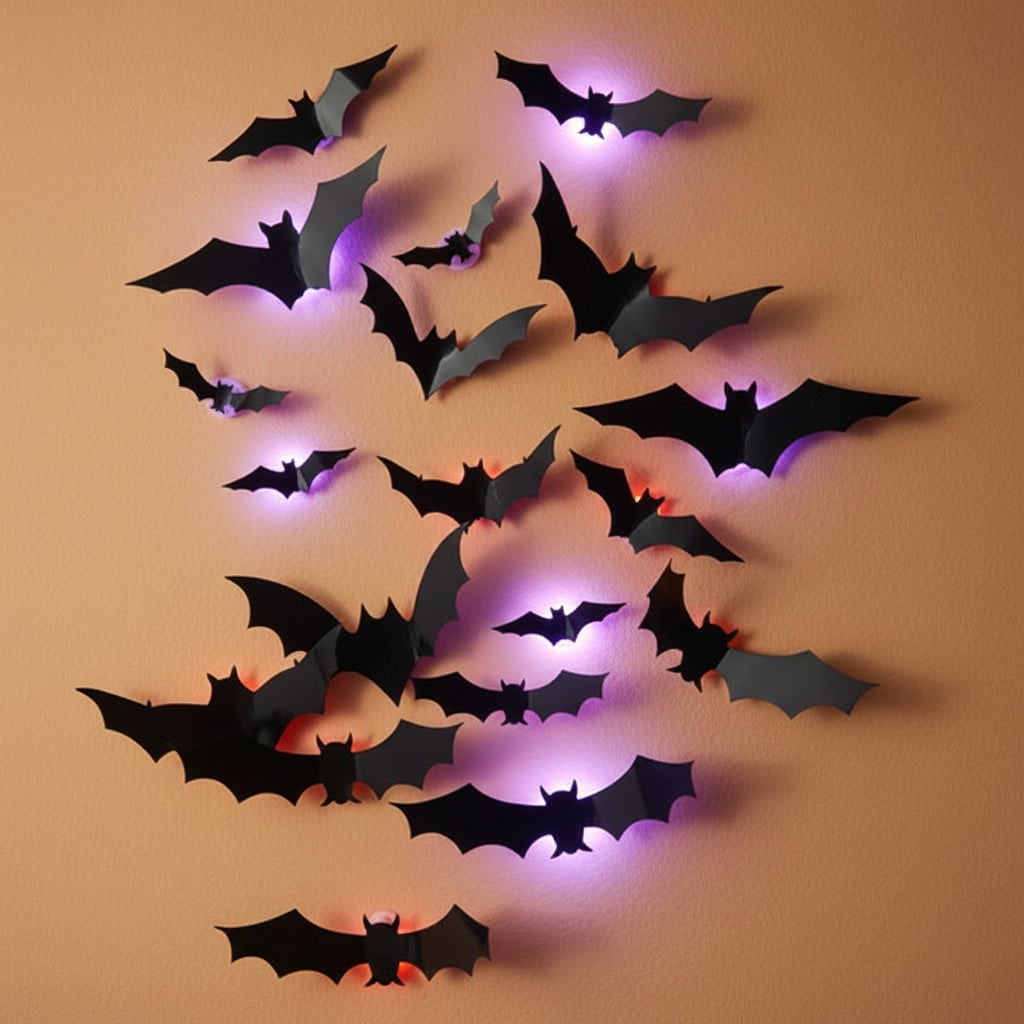 Halloween Dekoracje 3D Nietoperze na ścianę z Podświetleniem LED do Domu i Ogrodu