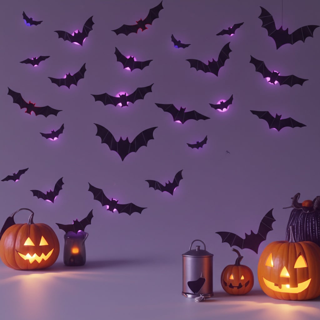 Halloween Dekoracje 3D Nietoperze na ścianę z Podświetleniem LED do Domu i Ogrodu
