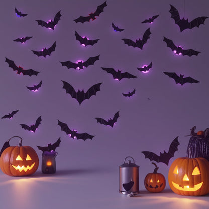 Halloween Dekoracje 3D Nietoperze na ścianę z Podświetleniem LED do Domu i Ogrodu