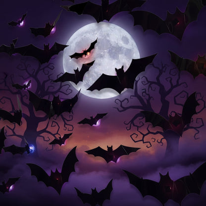 Halloween Dekoracje 3D Nietoperze na ścianę z Podświetleniem LED do Domu i Ogrodu