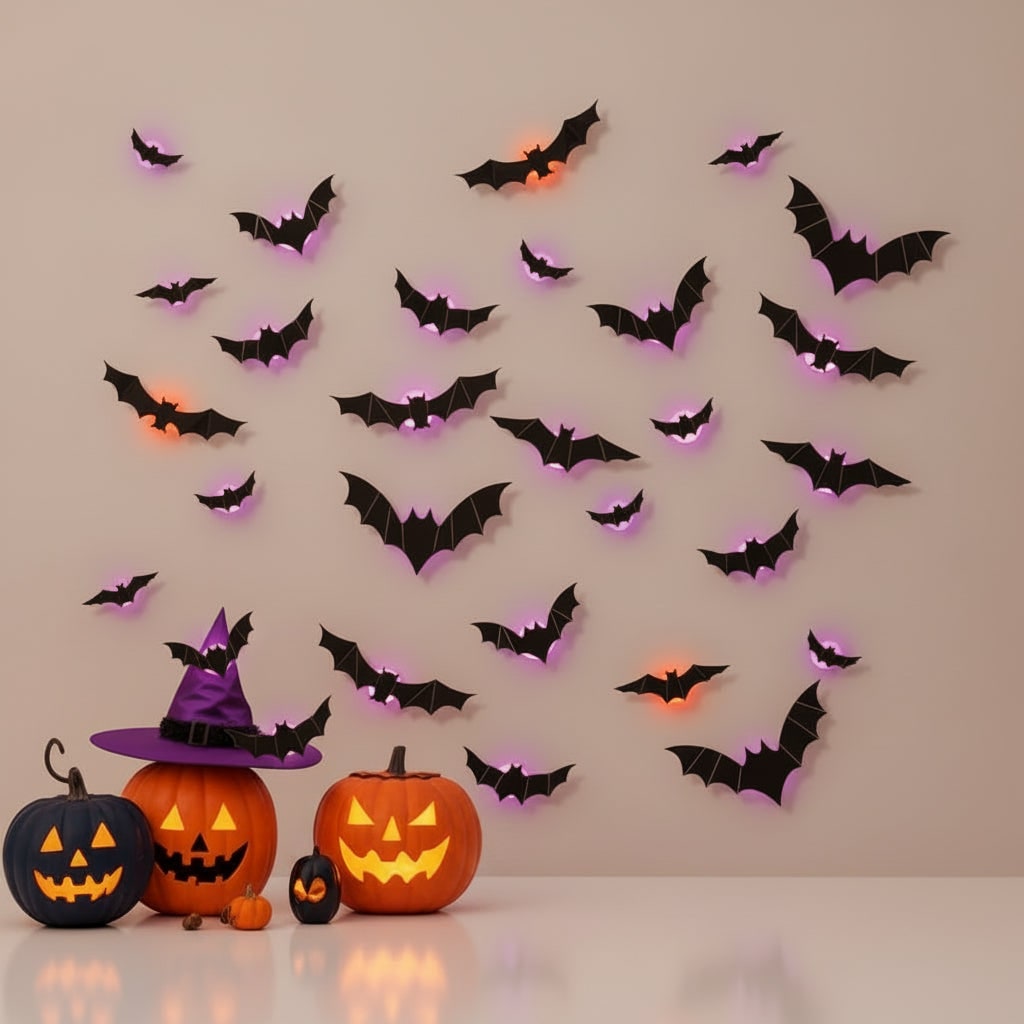 Halloween Dekoracje 3D Nietoperze na ścianę z Podświetleniem LED do Domu i Ogrodu