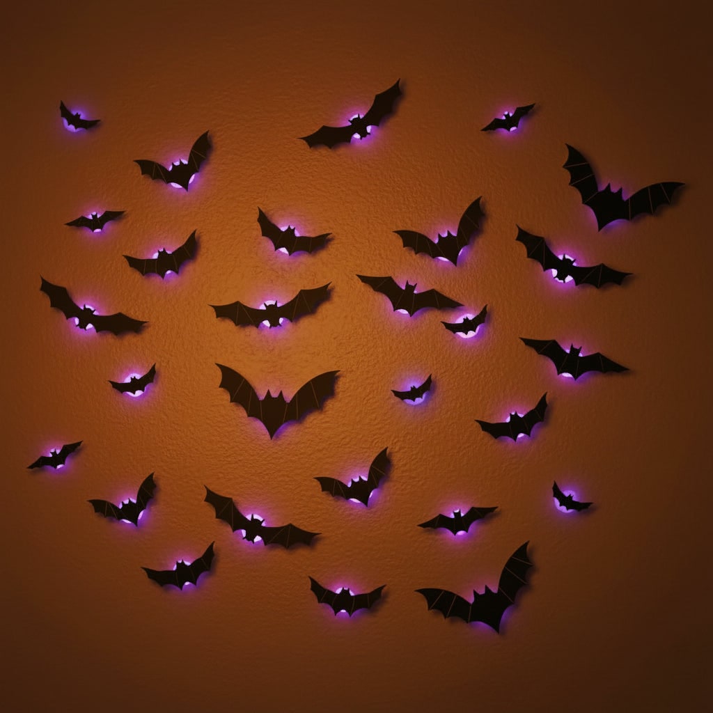 Halloween Dekoracje 3D Nietoperze na ścianę z Podświetleniem LED do Domu i Ogrodu