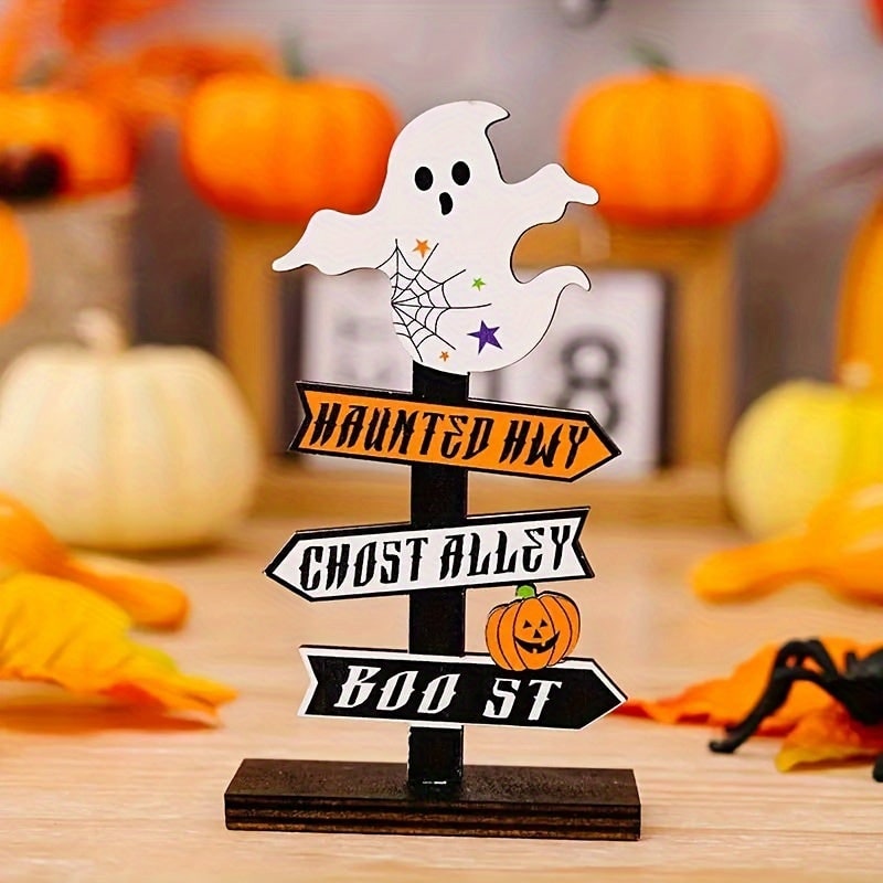 Halloween Dekoracje Domu Drewniany Drogowskaz ze Strzałkami i Motywami Ducha Dyni na Stół