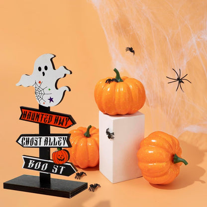 Halloween Dekoracje Domu Drewniany Drogowskaz ze Strzałkami i Motywami Ducha Dyni na Stół
