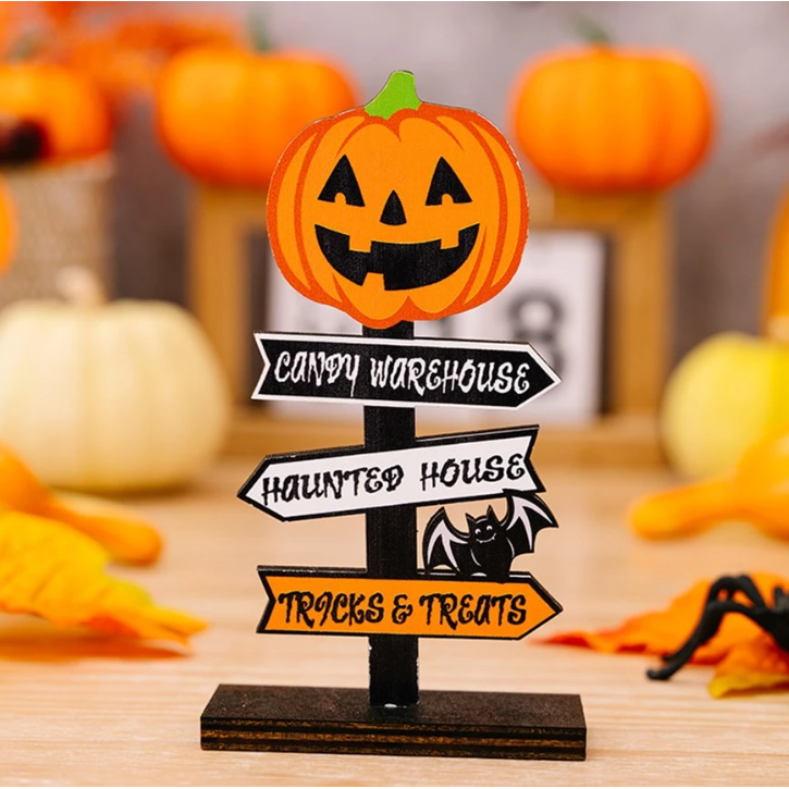 Halloween Dekoracje Domu Drewniany Drogowskaz ze Strzałkami i Motywami Ducha Dyni na Stół