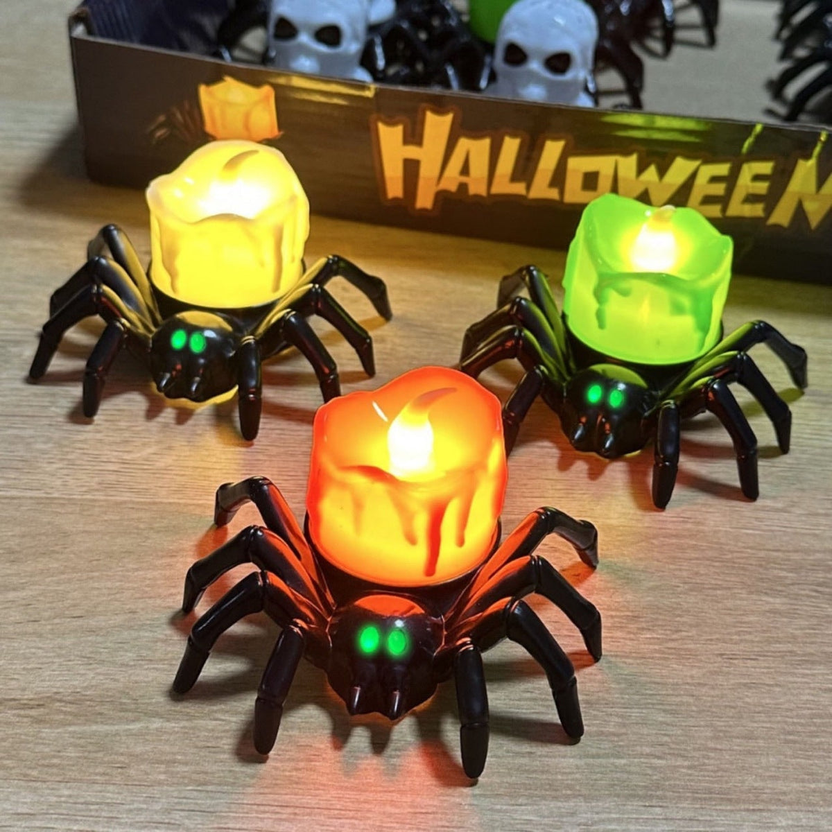 Halloween Dekoracje Domu świeczka LED Pająk ze świecącymi Oczami i Efektem Wosku