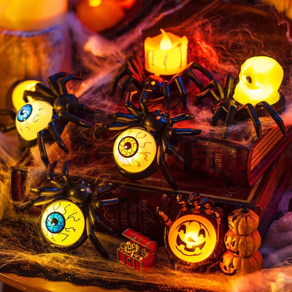 Halloween Dekoracje Domu świeczka LED Pająk ze świecącymi Oczami i Efektem Wosku