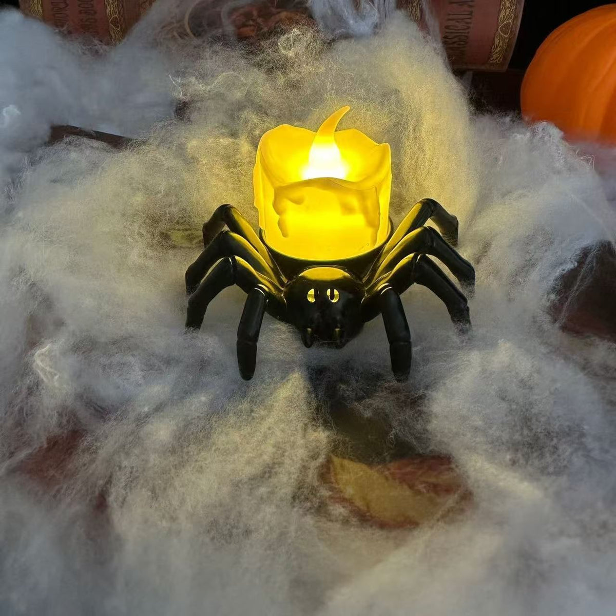 Halloween Dekoracje Domu świeczka LED Pająk ze świecącymi Oczami i Efektem Wosku