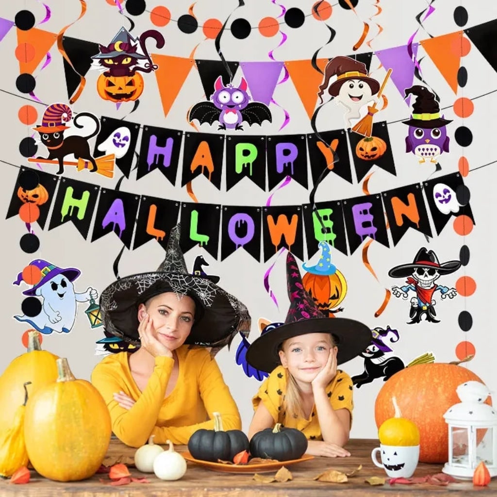 Halloween Dekoracje Wiszące Zestaw z Banerem i świderkami do Domu