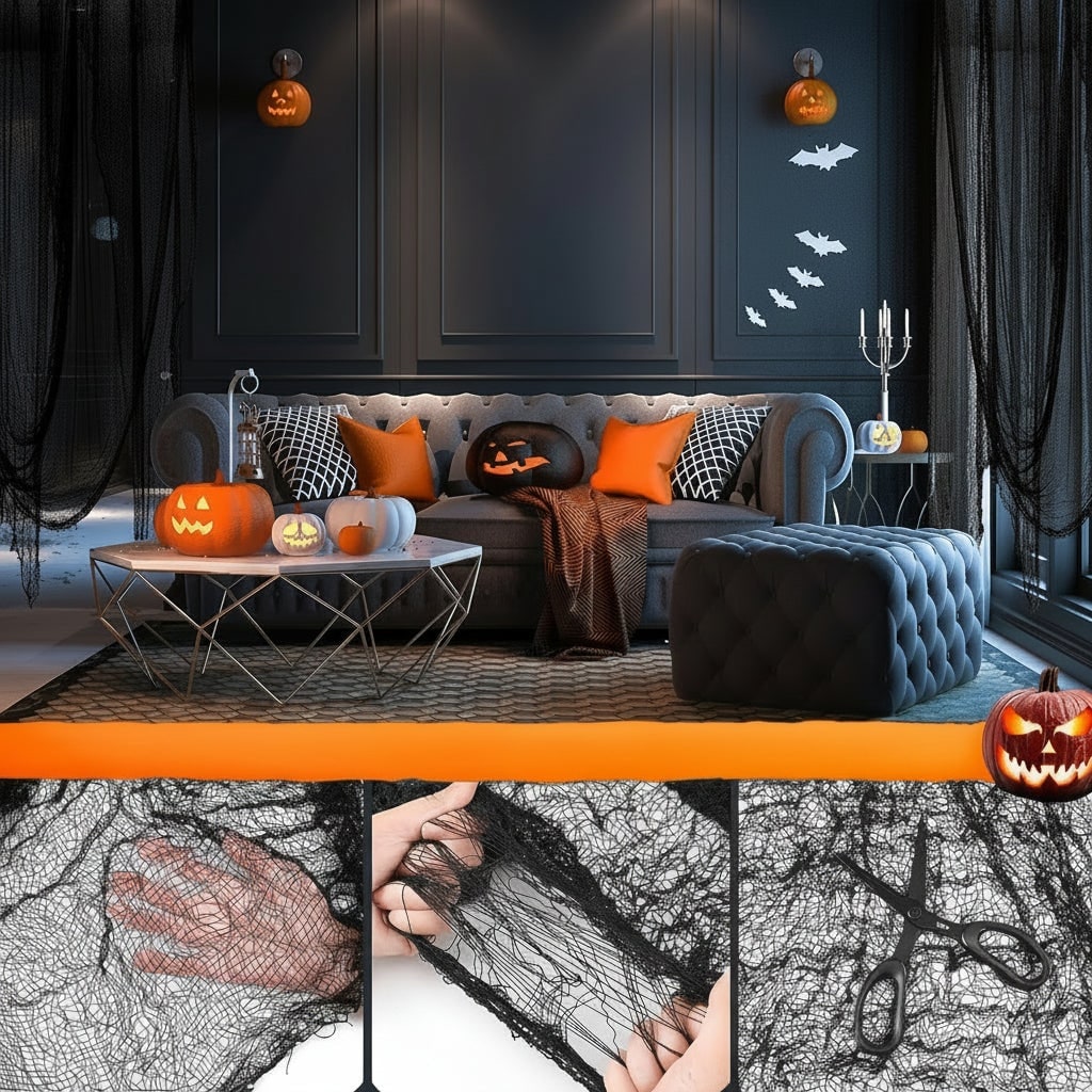 Halloween Dekoracyjna Gaza do Drapowania Pajęczyna na Imprezę i Wnętrze
