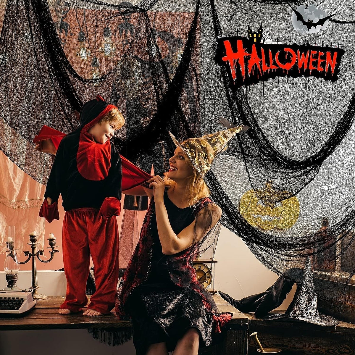 Halloween Dekoracyjna Gaza do Drapowania Pajęczyna na Imprezę i Wnętrze