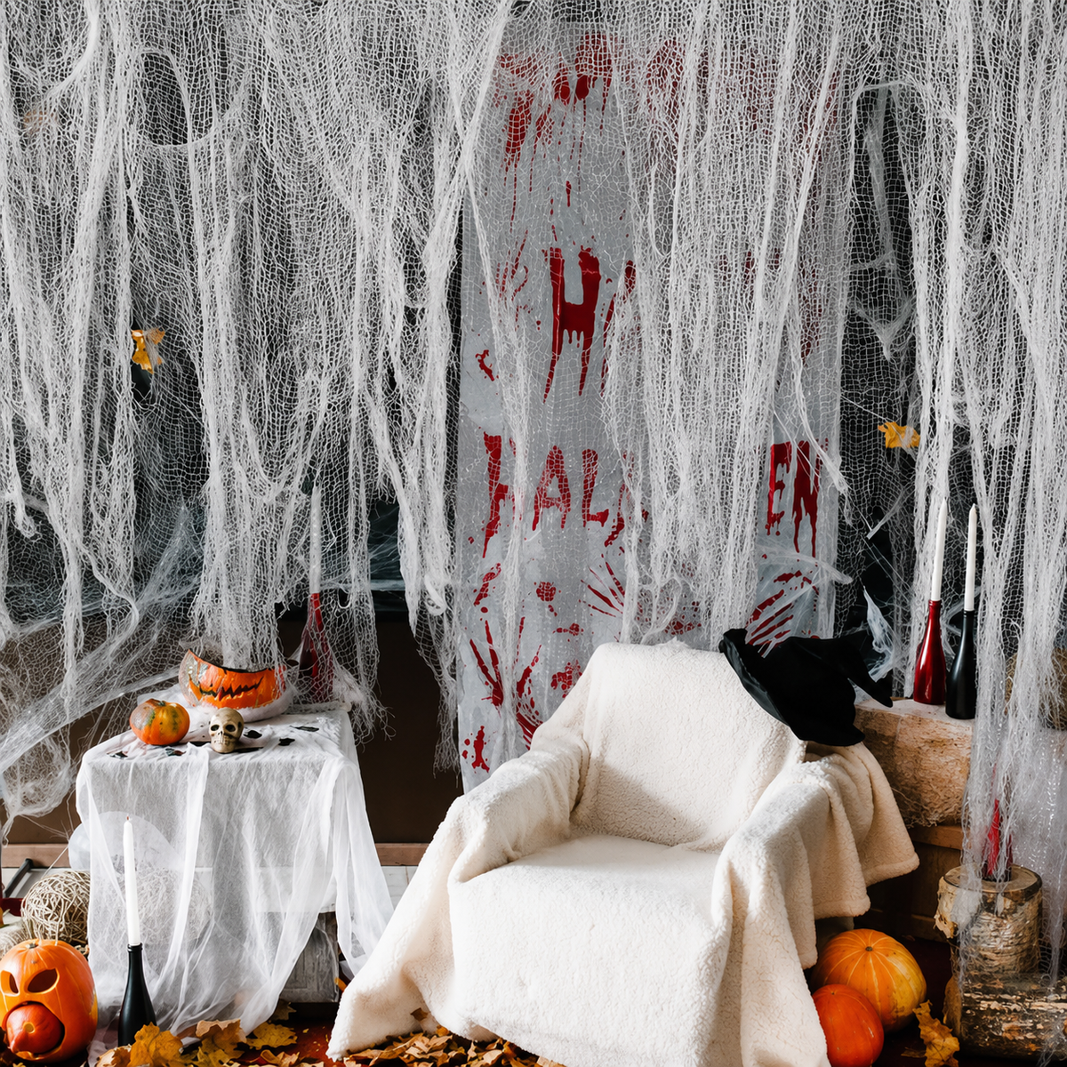 Halloween Dekoracyjna Gaza do Drapowania Pajęczyna na Imprezę i Wnętrze