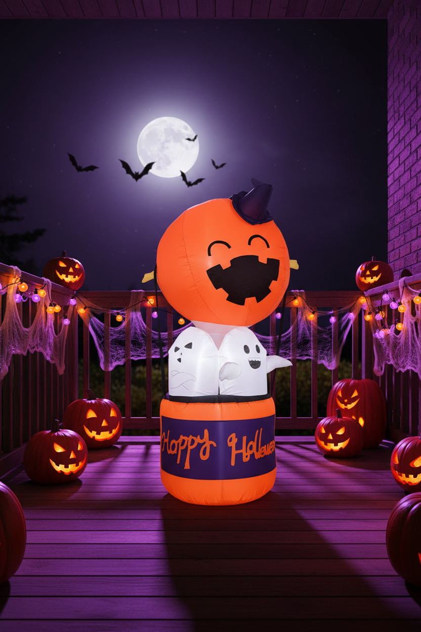 Halloween Dmuchana Dekoracja Dynia z Duchami i Podświetleniem LED do Ogrodu Imprez