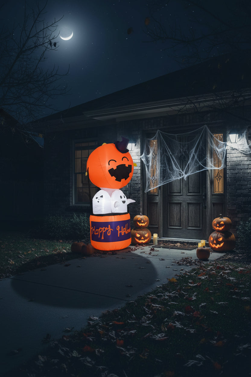 Halloween Dmuchana Dekoracja Dynia z Duchami i Podświetleniem LED do Ogrodu Imprez