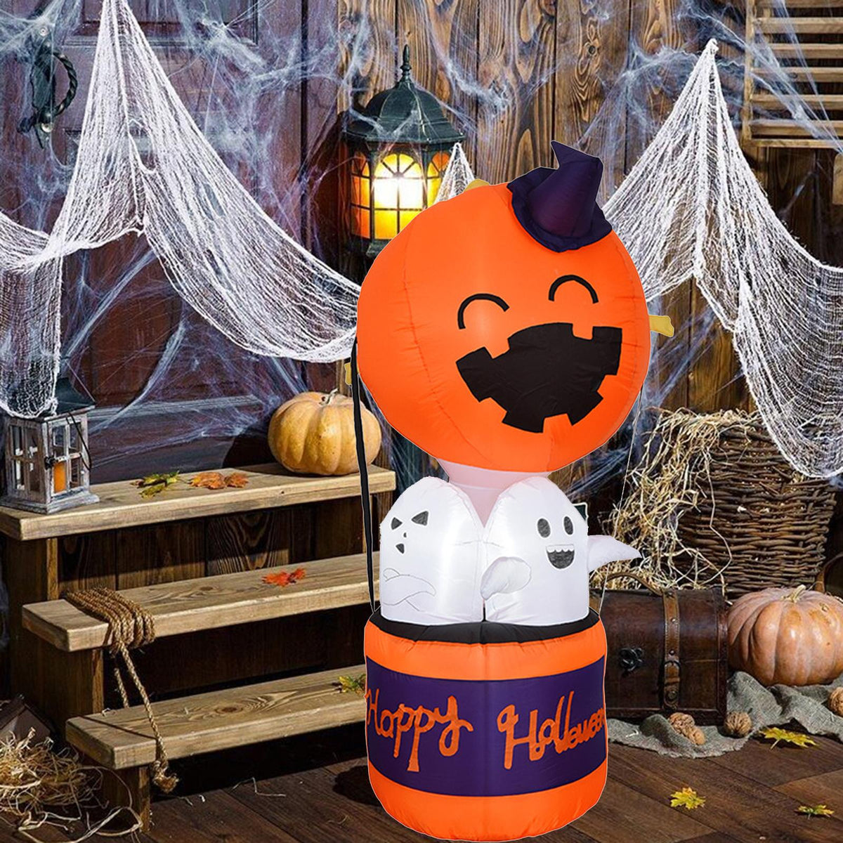 Halloween Dmuchana Dekoracja Dynia z Duchami i Podświetleniem LED do Ogrodu Imprez