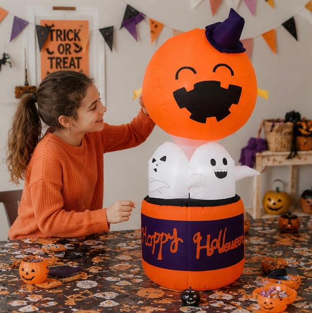 Halloween Dmuchana Dekoracja Dynia z Duchami i Podświetleniem LED do Ogrodu Imprez