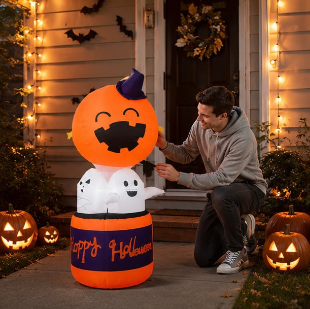 Halloween Dmuchana Dekoracja Dynia z Duchami i Podświetleniem LED do Ogrodu Imprez