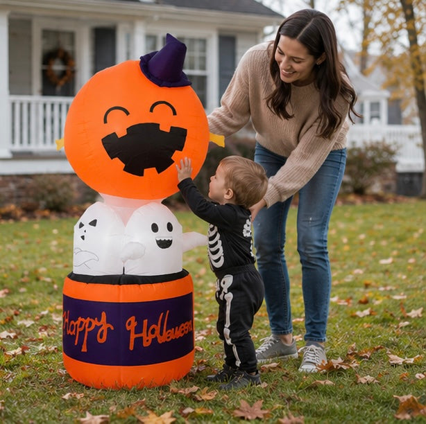 Halloween Dmuchana Dekoracja Dynia z Duchami i Podświetleniem LED do Ogrodu Imprez