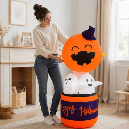 Halloween Dmuchana Dekoracja Dynia z Duchami i Podświetleniem LED do Ogrodu Imprez
