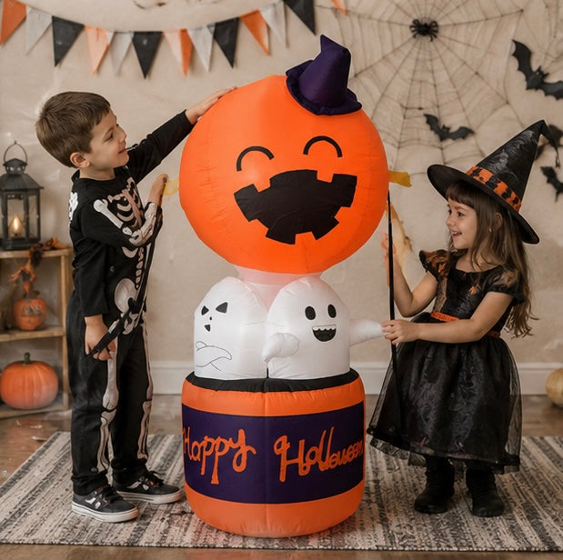 Halloween Dmuchana Dekoracja Dynia z Duchami i Podświetleniem LED do Ogrodu Imprez