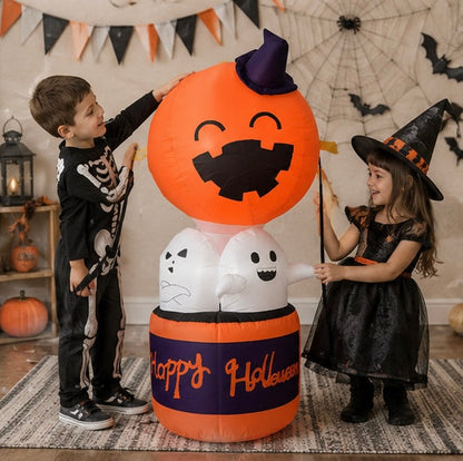 Halloween Dmuchana Dekoracja Dynia z Duchami i Podświetleniem LED do Ogrodu Imprez