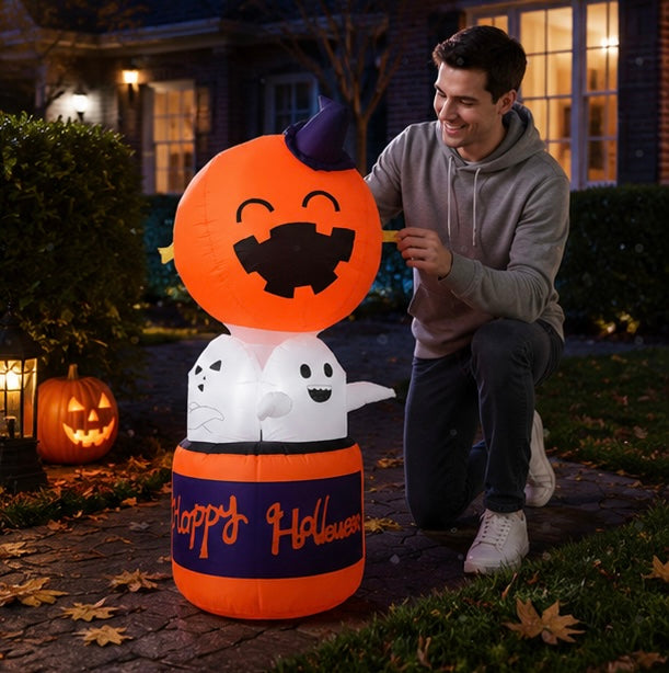 Halloween Dmuchana Dekoracja Dynia z Duchami i Podświetleniem LED do Ogrodu Imprez