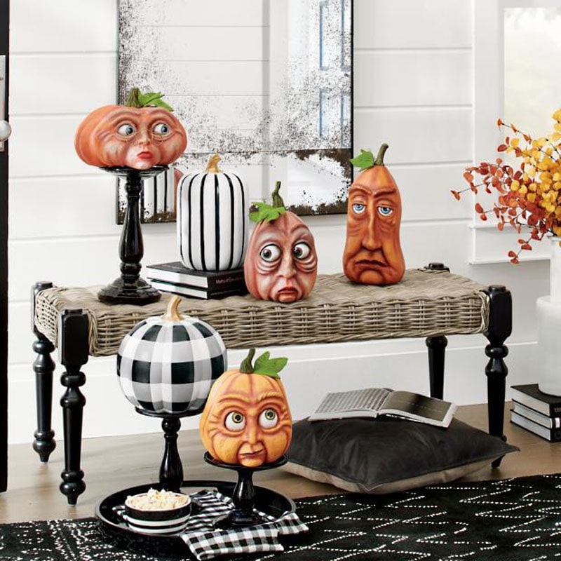 Halloween Dynia na Imprezę z Ekspresyjną Twarzą i Wzorami Dekoracyjna Figurka żywicy