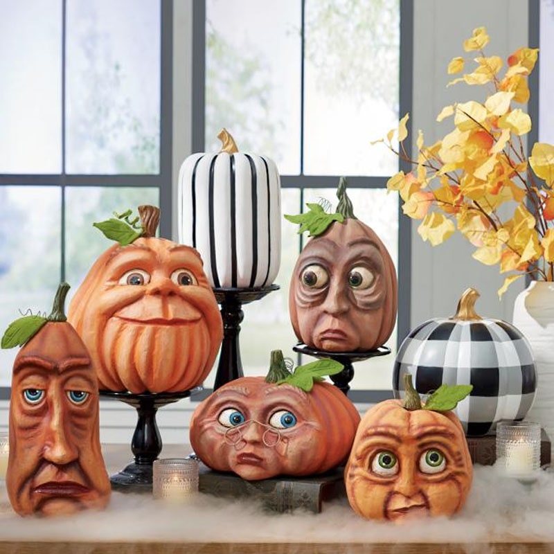 Halloween Dynia na Imprezę z Ekspresyjną Twarzą i Wzorami Dekoracyjna Figurka żywicy
