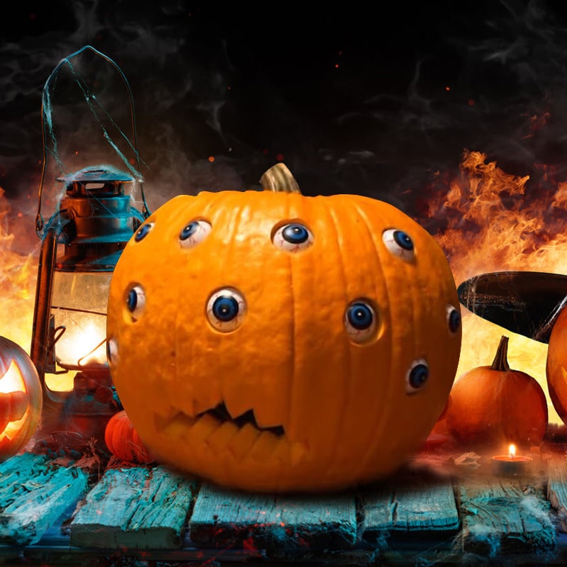 Halloween Dynia na Imprezę ze Straszną Animacją Ruchomych Oczu i Zębatymi Ustami Halloweenowa