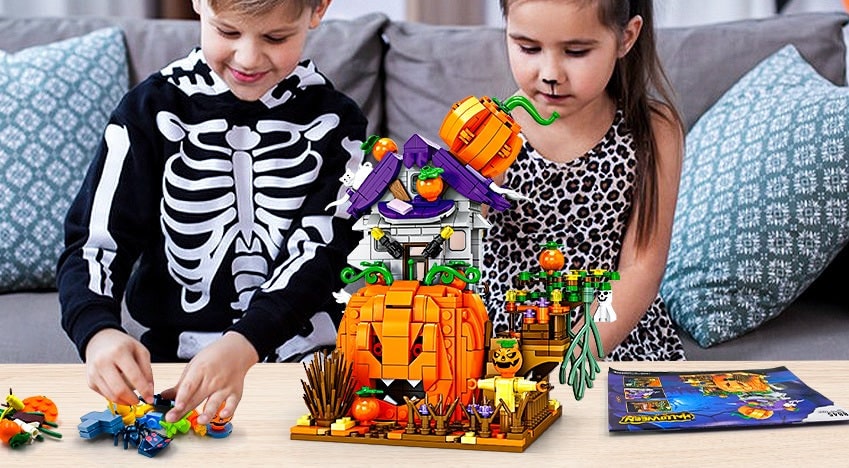 Halloween Klocki Konstrukcyjne Dekoracyjny Domek ze Straszną Dynią i Duchami do Domu dla Dzieci