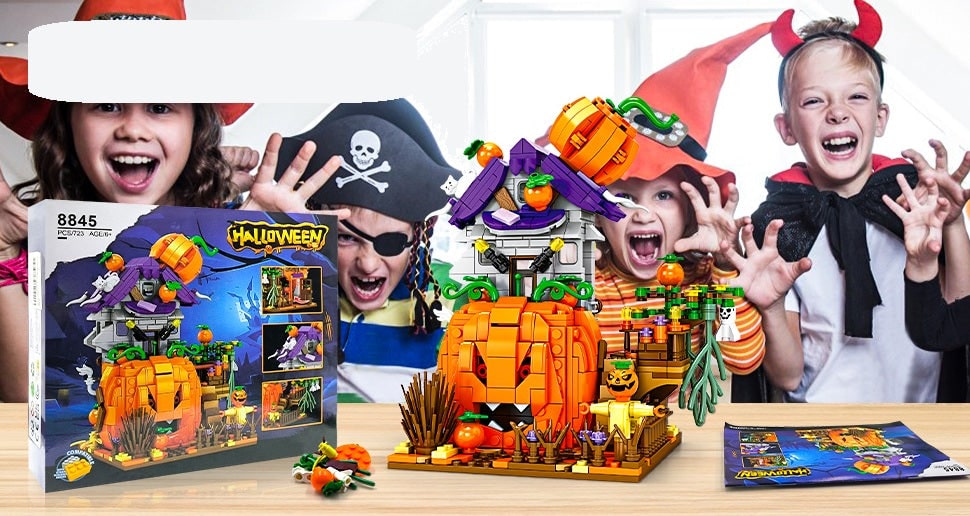 Halloween Klocki Konstrukcyjne Dekoracyjny Domek ze Straszną Dynią i Duchami do Domu dla Dzieci