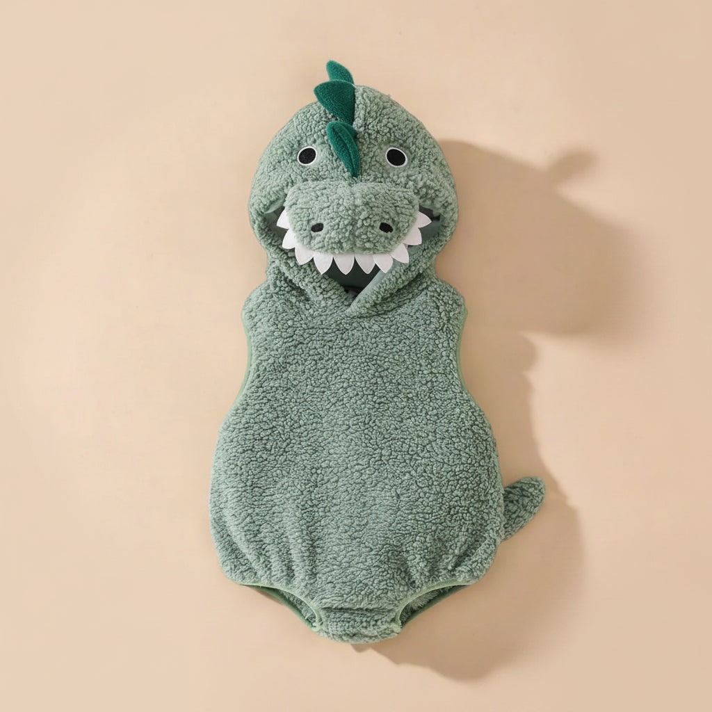 Halloween Kostium Dinozaura dla Niemowlaka Chłopca Pluszowy Romper z Kapturem
