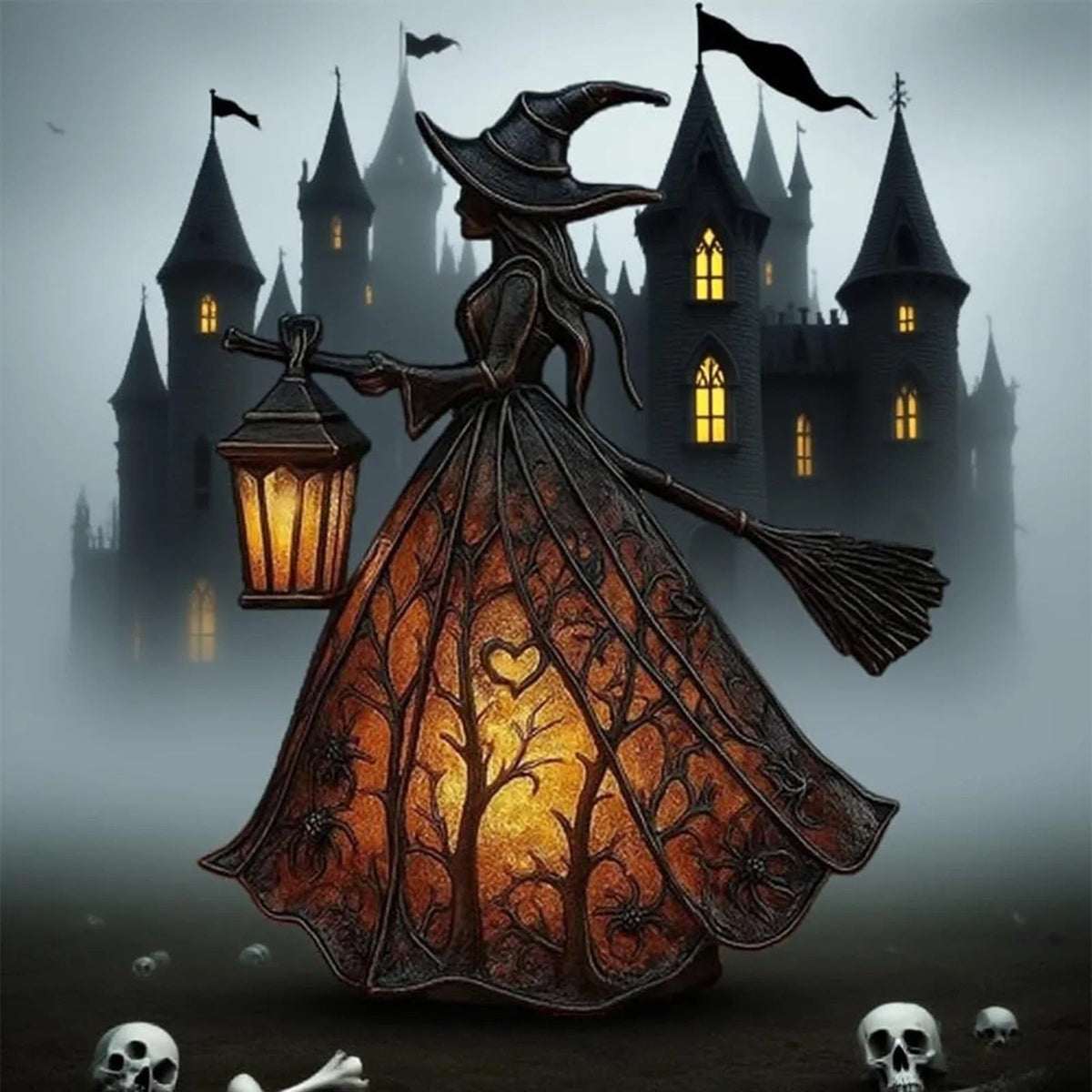 Halloween Lampka Czarownica z LED Lampionem Dekoracyjna na Imprezę