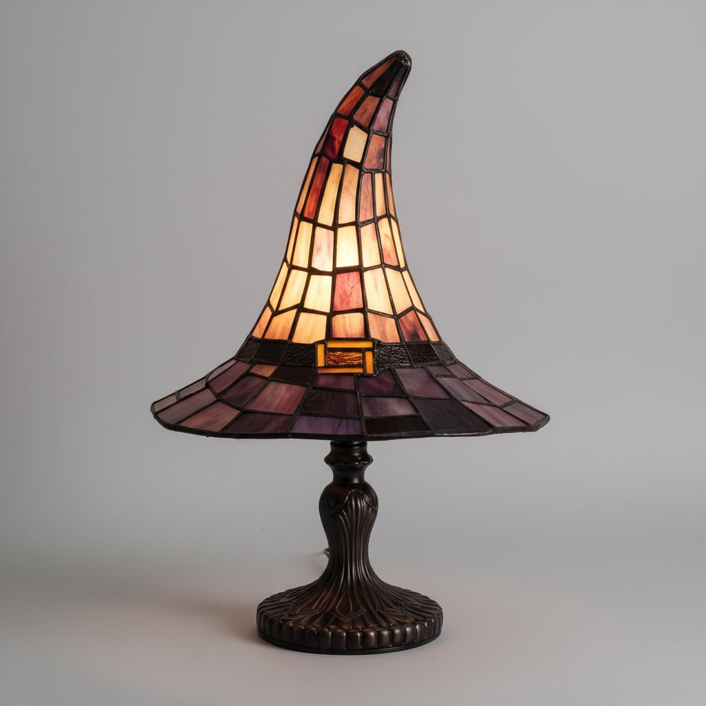 Halloween Lampka Stołowa Witrażowa w Stylu Tiffany Kapelusz Czarownicy Dekoracja Nocna Mała