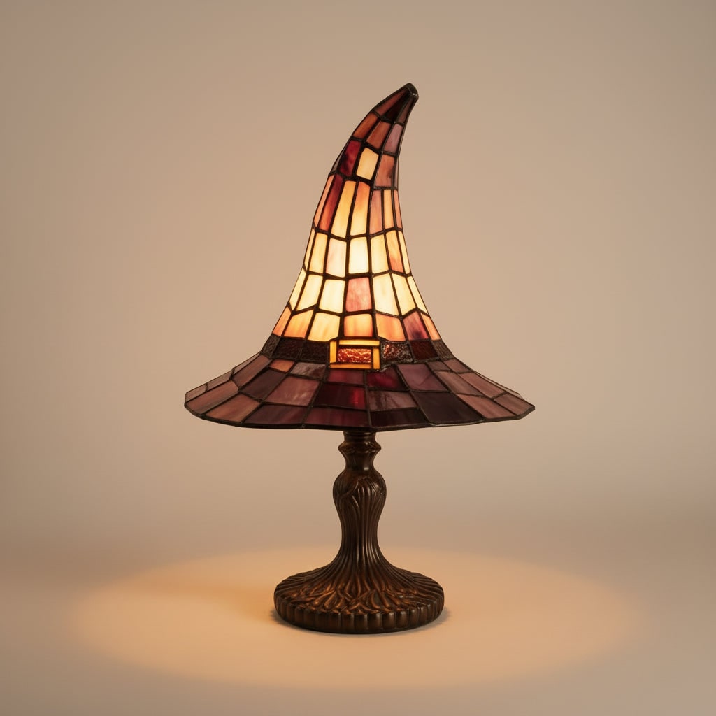 Halloween Lampka Stołowa Witrażowa w Stylu Tiffany Kapelusz Czarownicy Dekoracja Nocna Mała