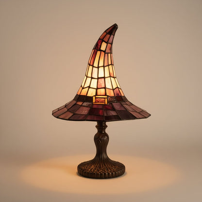 Halloween Lampka Stołowa Witrażowa w Stylu Tiffany Kapelusz Czarownicy Dekoracja Nocna Mała