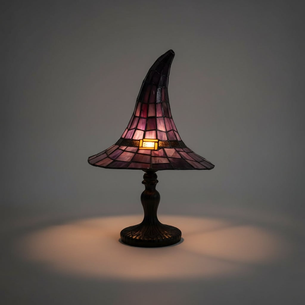 Halloween Lampka Stołowa Witrażowa w Stylu Tiffany Kapelusz Czarownicy Dekoracja Nocna Mała