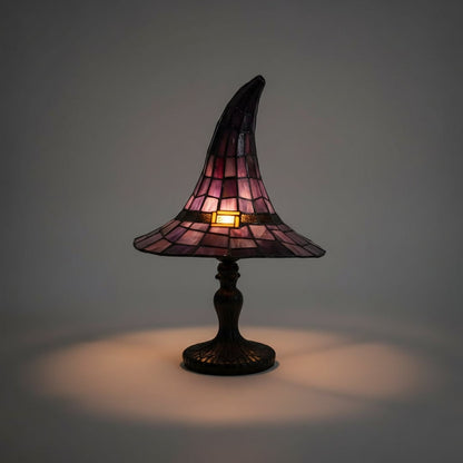 Halloween Lampka Stołowa Witrażowa w Stylu Tiffany Kapelusz Czarownicy Dekoracja Nocna Mała