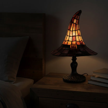 Halloween Lampka Stołowa Witrażowa w Stylu Tiffany Kapelusz Czarownicy Dekoracja Nocna Mała