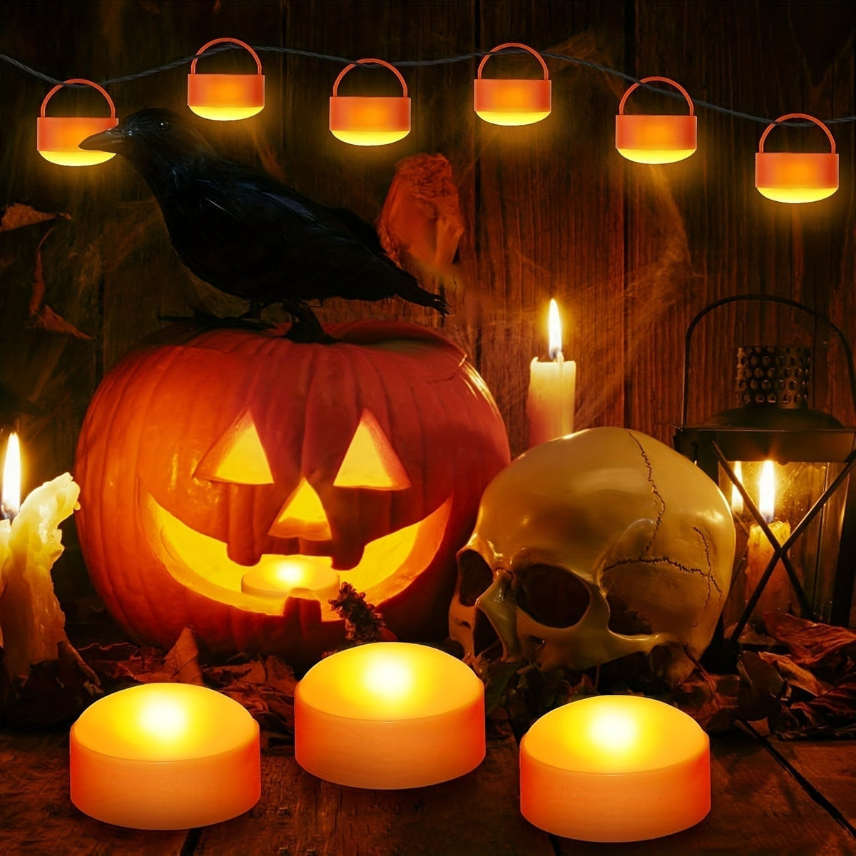 Halloween Lampki LED do Dyni z Pilotem Bezpłomieniowe Dekoracja Ogrodowa Dekoracje Dla Dzieci