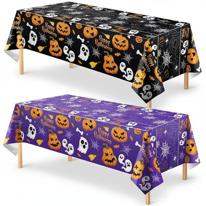 Halloween Obrus na Stół z Motywem Dyni Duch i Pajęczyny do Dekoracji Imprezy