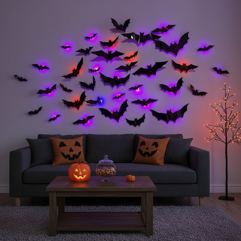 Halloween Ozdoby Dekoracyjne Nietoperze 3D z Podświetleniem LED do Wnętrz i Ogrodu