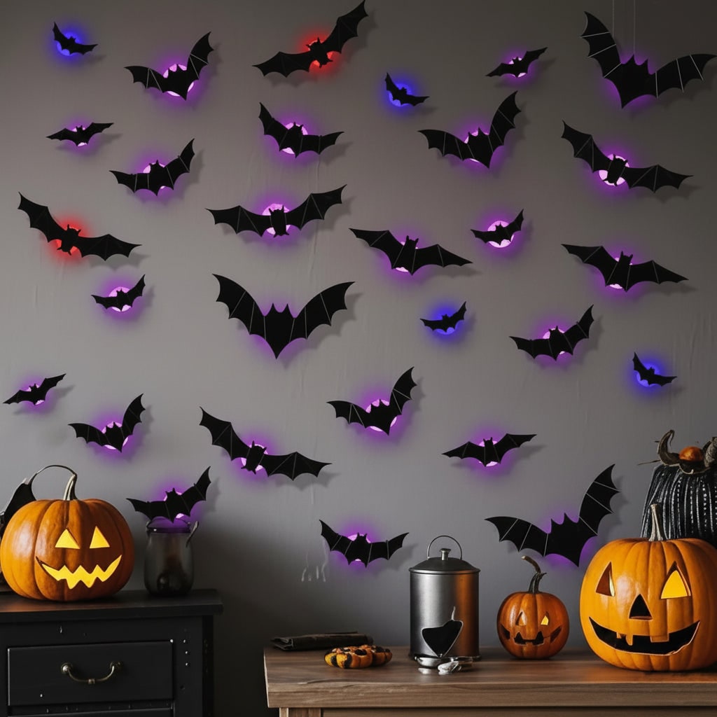 Halloween Ozdoby Dekoracyjne Nietoperze 3D z Podświetleniem LED do Wnętrz i Ogrodu