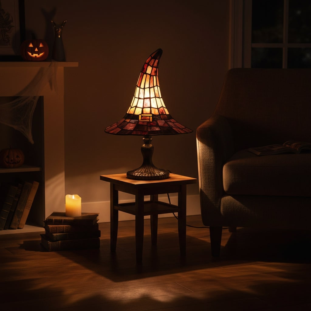 Halloween Ozdoby Lampka Stołowa Kształt Kapelusza Czarownicy Witrażowa
